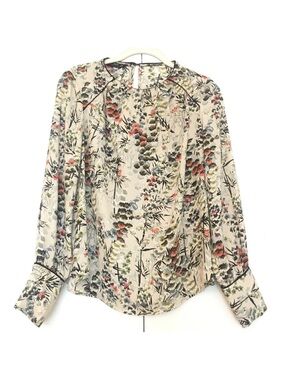Zara Floral Long-Sleeve Printed Blouse in Cream